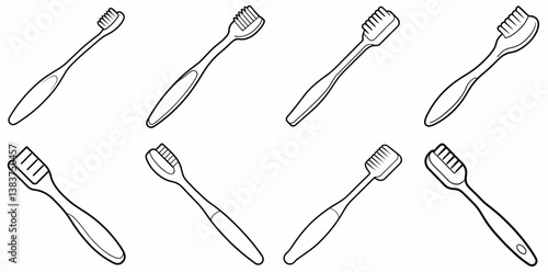 Toothbrush Outline Coloring Book Page Line Art Drawing Set