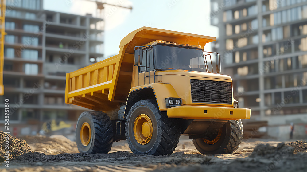 Obraz premium Yellow dump truck on a construction site