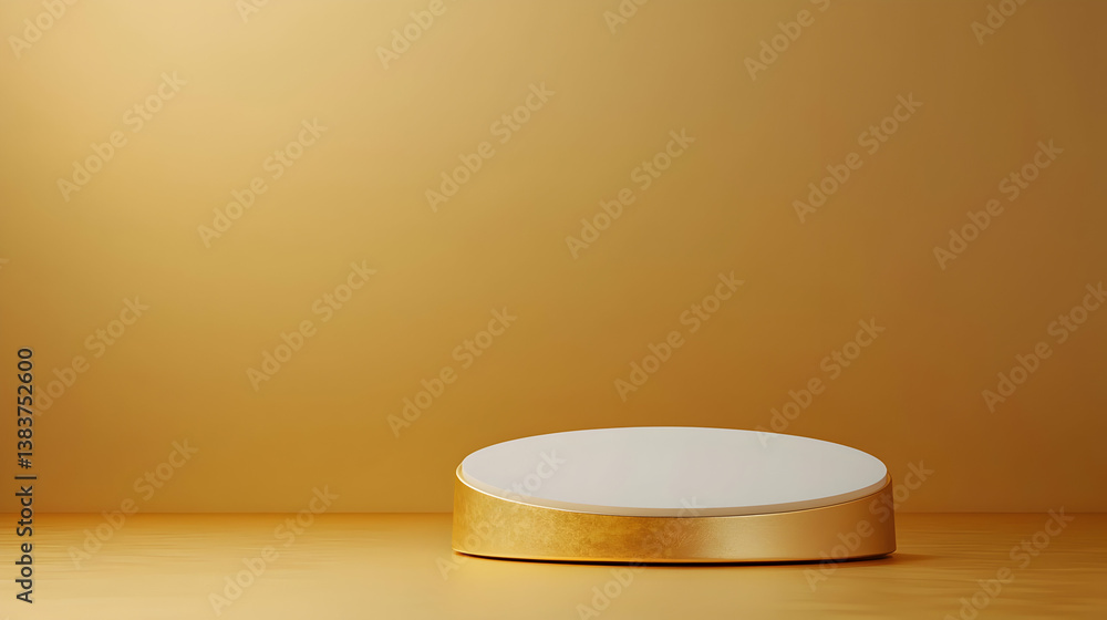 Golden Oval White Display Stand On Wood Background Golden Oval White Display Stand On Wood Background