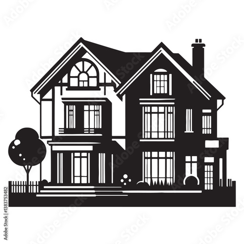 Charming Townhouse silhouette, reflecting classic urban architecture – Townhouse illustration – Townhouse vector – Urban dwelling silhouette


