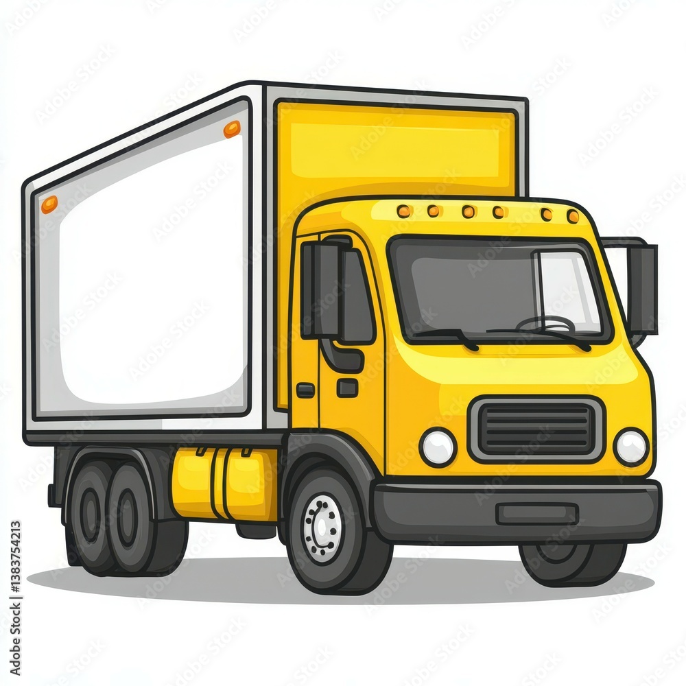 Bright yellow delivery truck parked in a busy urban setting during daylight hours Bright yellow delivery truck parked in a busy urban setting during daylight hours