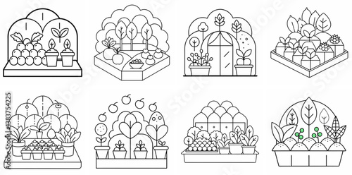 Vegetable Nursery Outline Coloring Book Page Line Art Drawing Set

