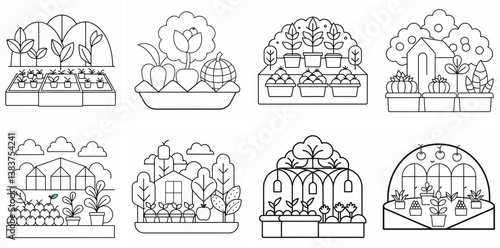 Vegetable Nursery Outline Coloring Book Page Line Art Drawing Set

