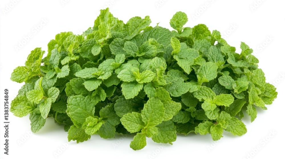 Obraz premium Fresh Mint Leaves Pile Isolated on White Background for Culinary Uses