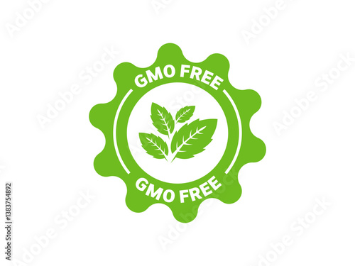 A green gmo free badge with leaves in the center