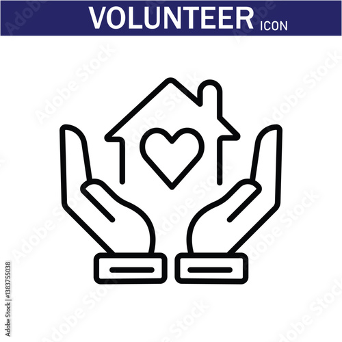 Volunteer Vector Line Icon . Volunteering, Charitable Organizations Logo Linear Pictograms. Donations, Humanitarian Aid, Peace-Keeping Missions Symbols Contour Illustrations . EPS 10 .