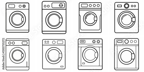 Washing Machine Outline Coloring Book Page Line Art Drawing Set

