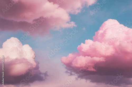 A dreamy fantasy sky with sugar cotton like pink pastel clouds, creating a whimsical and ethereal background.