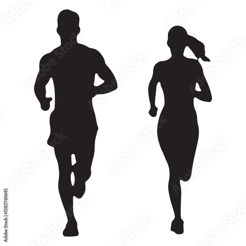 Running Silhouette Icon – Male and Female Joggers Vector
