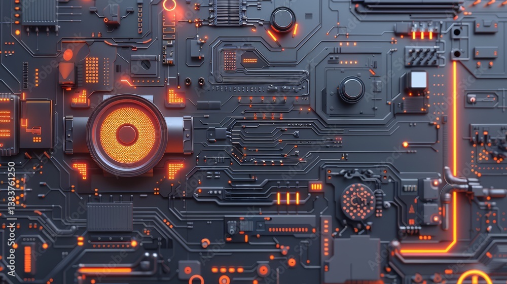 Cybernetic Symphony: A Close-Up of a Futuristic Circuit Board with Glowing Components Cybernetic Symphony: A Close-Up of a Futuristic Circuit Board with Glowing Components