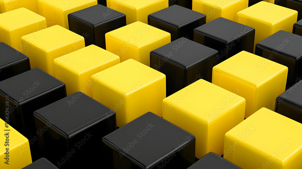 Abstract Geometric Pattern Of Yellow And Black Cubes Abstract Geometric Pattern Of Yellow And Black Cubes
