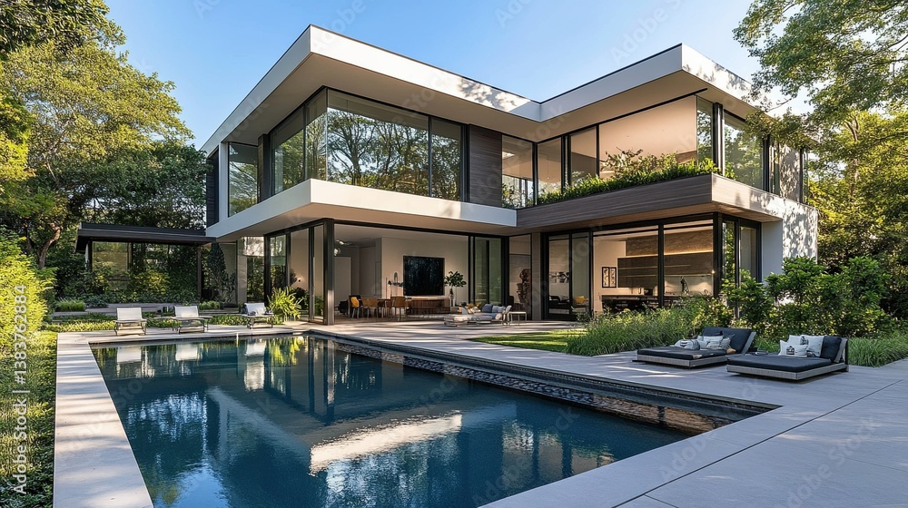 Beautiful Modern Architecture Design of a Home with Pool, Garden, and Clean Geometric Lines - Beautiful Modern Architecture Design of a Home with Pool, Garden, and Clean Geometric Lines -