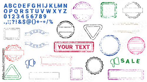 Grungy letters and frames to create your own stamps