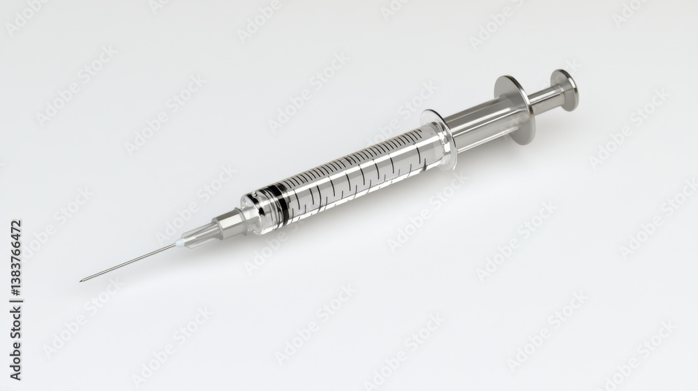 Metallic Syringe on White Background Close Up Metallic Syringe on White Background Close Up