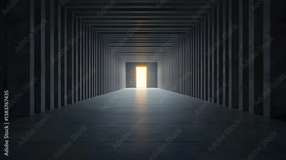 Fototapeta premium Dark Concrete Tunnel With Bright Exit