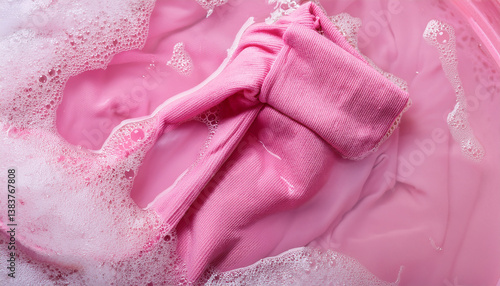 Wallpaper Mural Pink clothes soaked in water before washing, top view. Torontodigital.ca