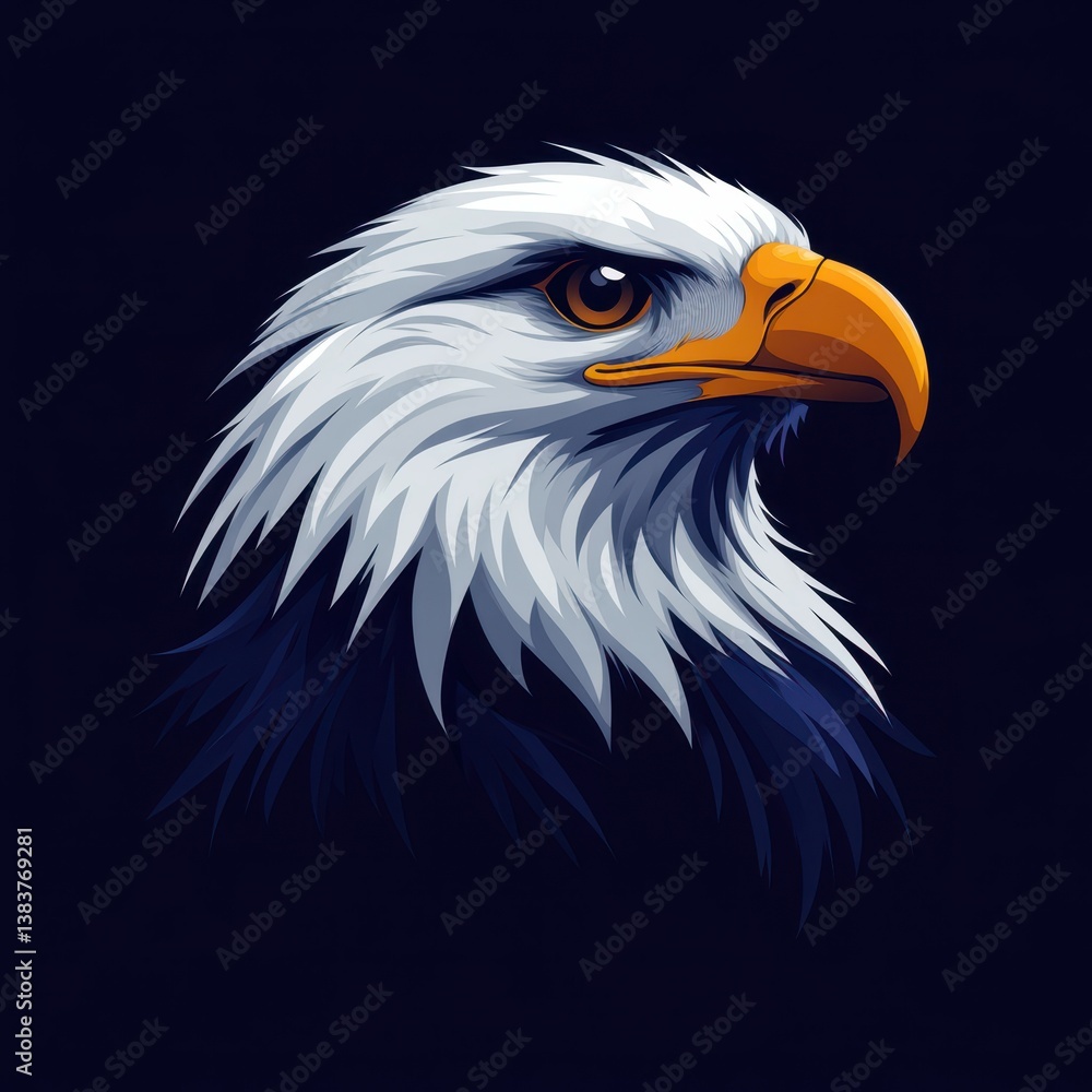 Stunning detailed illustration of a bald eagle with sharp features set against a dark background Stunning detailed illustration of a bald eagle with sharp features set against a dark background