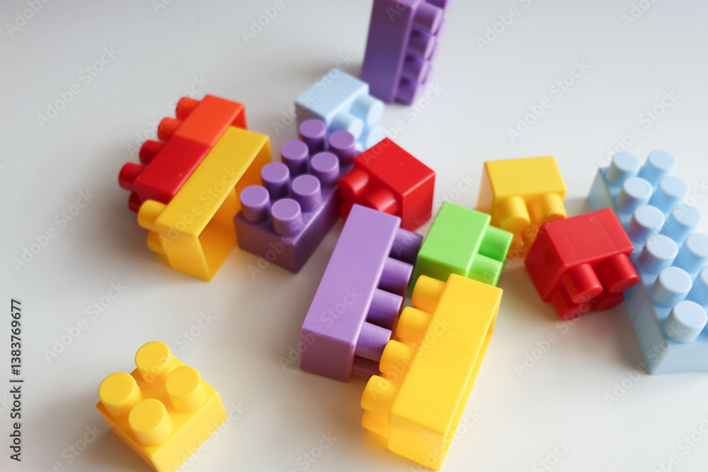 Colorful Children's Building Blocks on White Background Colorful Children's Building Blocks on White Background
