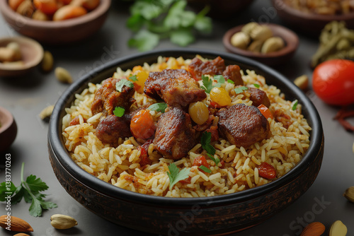 Middle Eastern Lamb Pilaf – Tender Meat Chunks and Fragrant Rice with Dried Fruits and Nuts