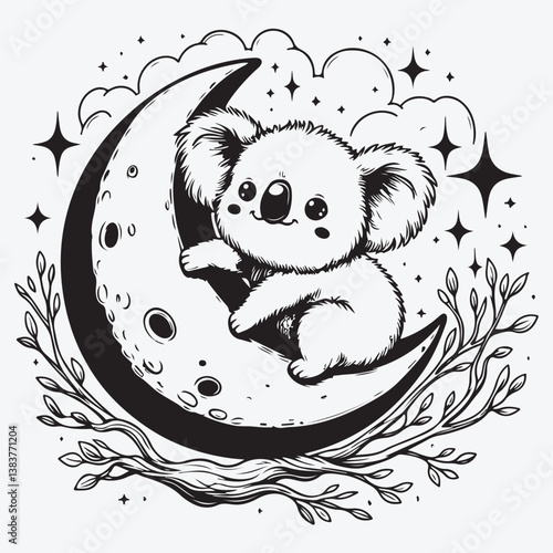 Photography A Cute Koala on the moon stock illustration