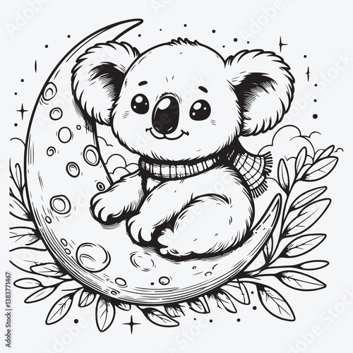 Photography A Cute Koala on the moon stock illustration