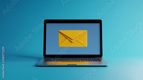 Laptop Displaying Yellow Email Icon  Online Communication  Digital Message