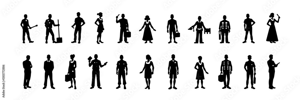 Silhouette Business Social and Communication Icons Set Silhouette Business Social and Communication Icons Set