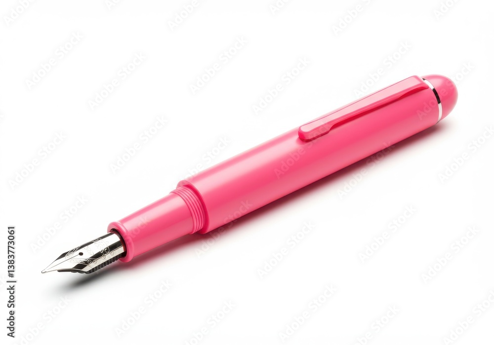 Bright Pink Fountain Pen Minimalist Design with Sleek Profile and Vibrant Color on White Background Bright Pink Fountain Pen Minimalist Design with Sleek Profile and Vibrant Color on White Background