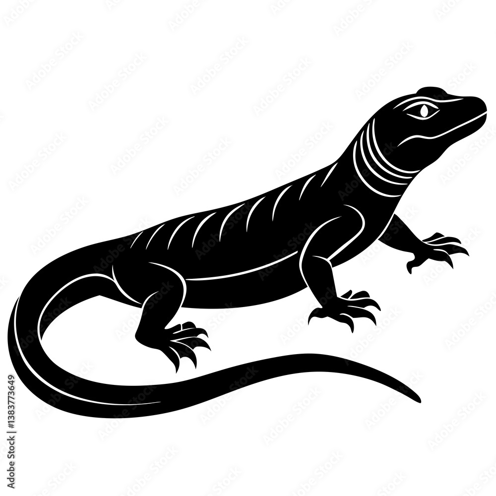 Fototapeta premium A monitor lizard silhouette vector illustration on white background