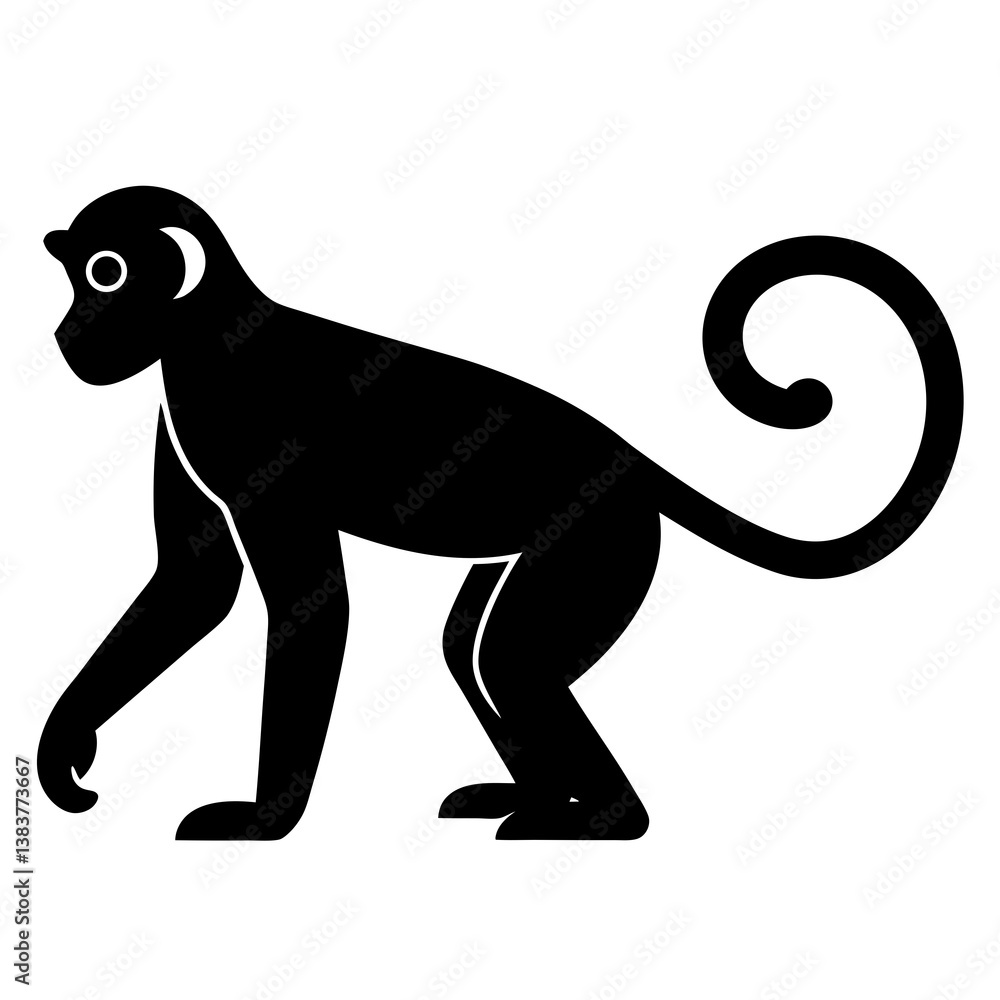 Obraz premium A monkey silhouette vector illustration on white background