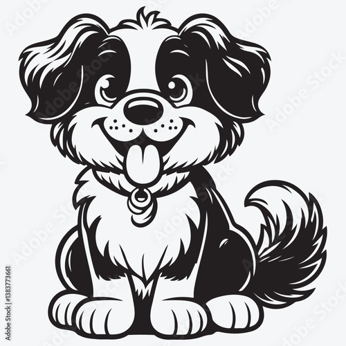 A Dog cartoon character vector illustration in black monochrome style isolated on white background stock illustration