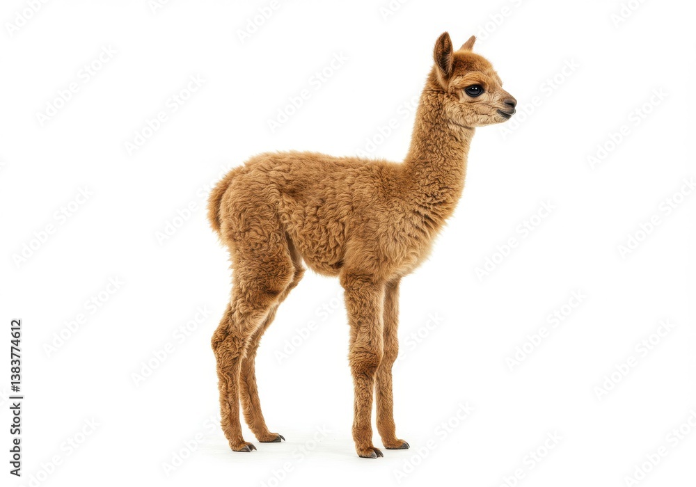 Fototapeta premium Baby alpaca fluffy standing side