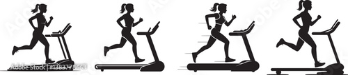 Female runner on treadmill fitness exercise gym vector illustration
