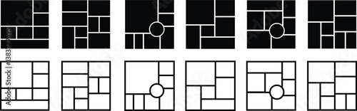 Mockup collage for photo or presentation compositions with template frame icon in flat line set. isolated on transparent background