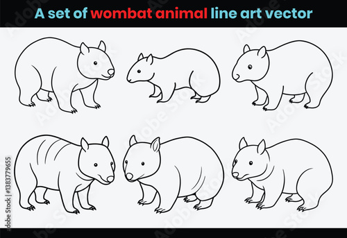 A set of wombat animals line art vector.