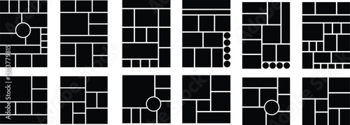 Mockup collage for photo or presentation compositions with template frame icon in flat set. isolated on transparent background