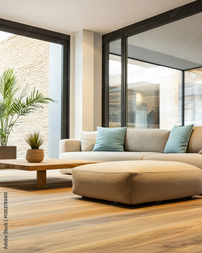 Fototapeta premium Modern living room with natural light and stylish dcor in contemporary design