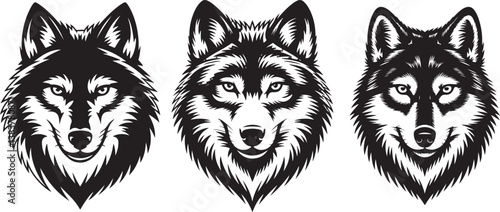 Wolf head Silhouette .vector logo of hand dawn animal face illustration