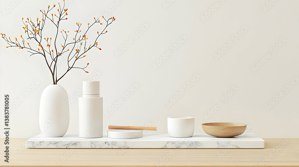 White Vase Decor On Marble Tray White Vase Decor On Marble Tray