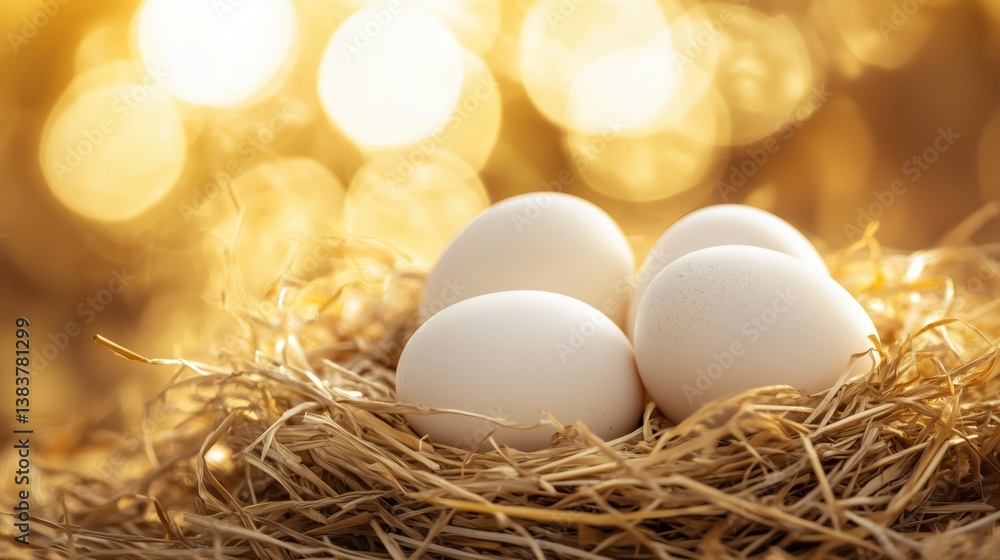 Cradled gently in straw, the pristine white eggs rest peacefully against a golden backdrop, radiating warmth, purity, and rustic charm.
Cradled gently in straw, the pristine white eggs rest peacefully against a golden backdrop, radiating warmth, purity, and rustic charm.