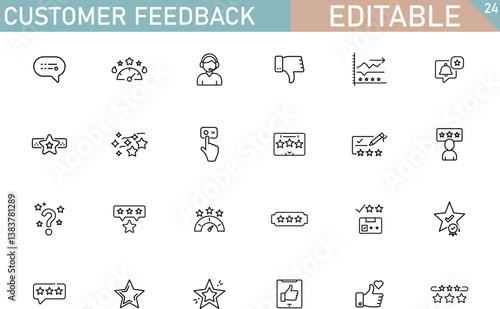 Customer Feedback Icons Editable Line Art for Reviews and Ratings