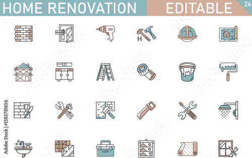 Home Renovation Icons Tools, Materials, and Construction Elements