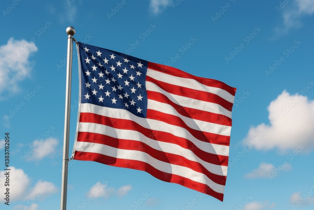 American flag waving in the wind on a sunny day American flag waving in the wind on a sunny day