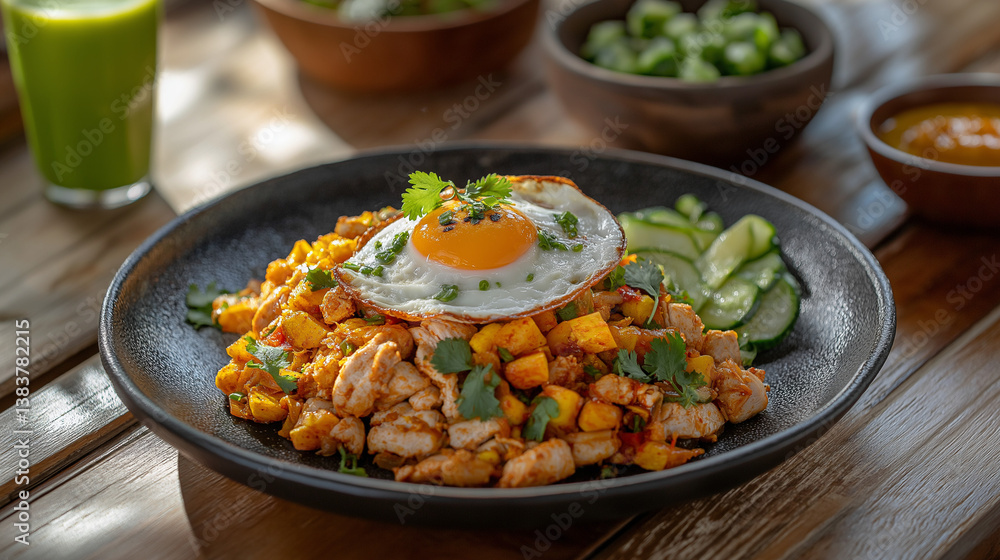 Chicken, Mango, And Fried Egg Meal Chicken, Mango, And Fried Egg Meal