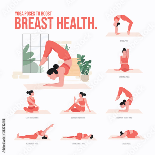 yoga poses to Boost Breast Health. Young woman practicing Yoga pose. Woman workout fitness, aerobic and exercises.