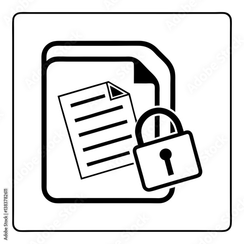 Minimalistic vector icon, document with a lock symbol, square format, white background, clear icon for confidential data