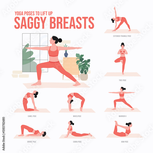 yoga poses to  lift up saggy breasts. Young woman practicing Yoga pose. Woman workout fitness, aerobic and exercises.