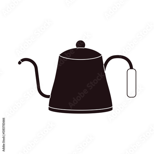 Pour over coffee kettle. Gooseneck coffee pot with long spout, barista metal brewing utensil for making espresso flat cartoon style. Vector isolated illustration