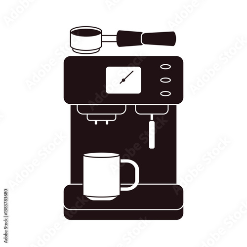 Coffee machine icon. Electric coffee maker with cup, espresso cappuccino americano preparation device, kitchen coffee equipment flat cartoon style. Vector isolated illustration