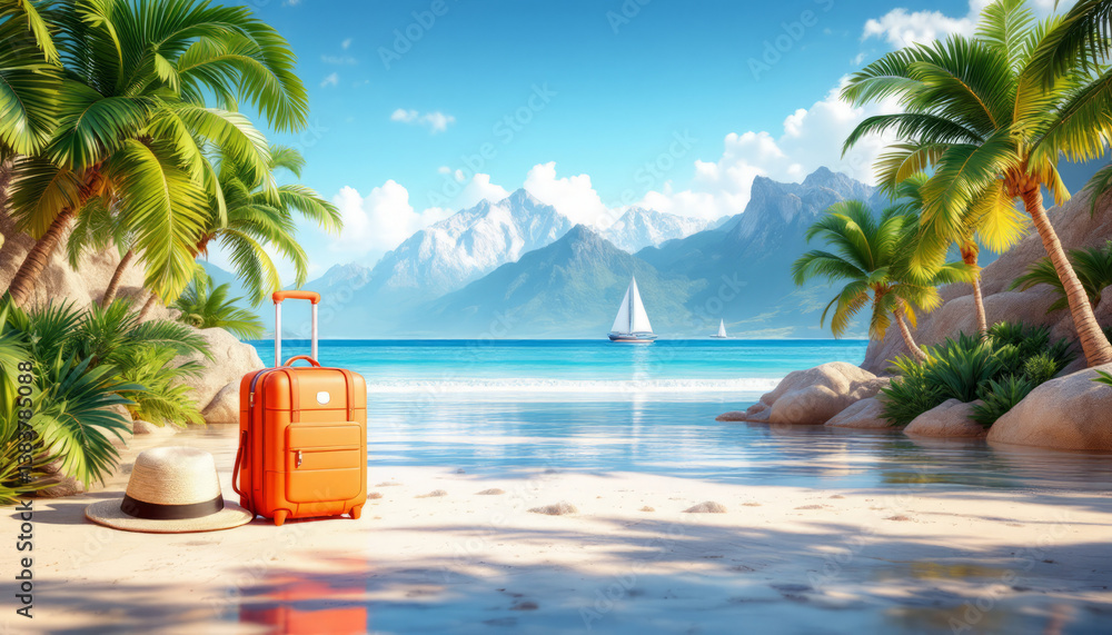 Obraz premium travel background concept featuring summer vacation elements. Perfect for holiday and adventure themes